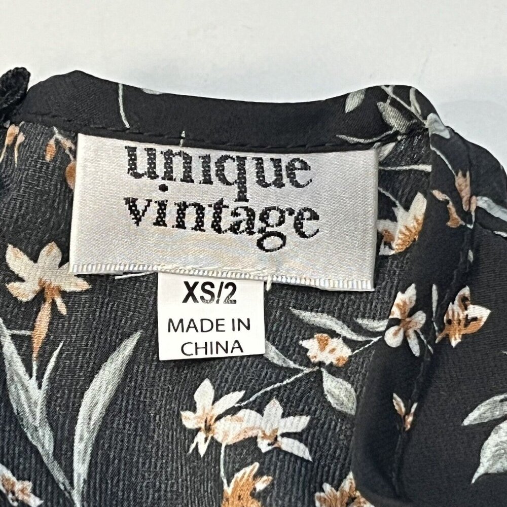 Unique Vintage Black Floral Open Front Tie Fit And Flare Dress Women Size XS/2 - Picture 11 of 14